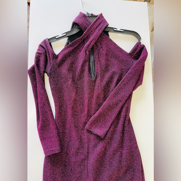 RACHEL Rachel Roy Metallic Halter Bodycon Dress Royal Plum. Small. - Picture 4 of 5